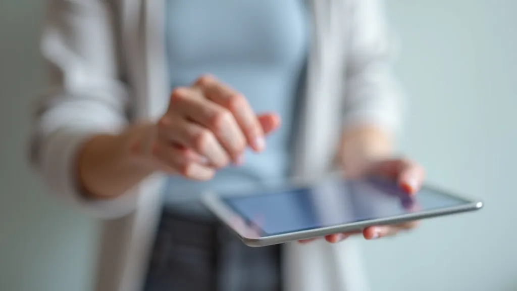 Close-up of hands entering a long password on tablet screen, focused typing, neutral background